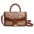 Bruine lederen crossbodytas met vintage bloemmotief en een gevlochten handvat - Bruin