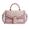 Elegant pink shoulder bag with floral embroidery and twisted handle detail - Pink