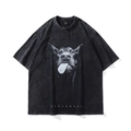 Vintage washed charcoal cotton T-shirt featuring a realistic Dobermann graphic print - M / Washed Black
