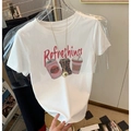 Wit katoenen T-shirt met vintage drankafbeelding en inclusief gouden halsketting - 3XL / Wit