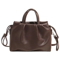 Dark brown large capacity tote bag with pleated cloud design and adjustable shoulder strap - Brown