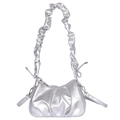 Bolso nube fruncido plateado metalizado con elegante correa plisada para mujer - Plateado