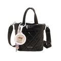 Schwarze gesteppte Eimertasche mit Umhängegurt und Capybara-Anhänger - Mit Anhänger / Schwarz