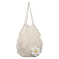 Borsa a rete in cotone bianco con fodera interna e decorazione a margherita - Bianco Sporco