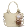 Chic cream yellow crocodile embossed tote bag with teddy bear charm and knot handles - With Pendant / Yellow