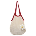 Borsa a rete in cotone pieghevole con decoro a margherita e manici rossi - Rosso