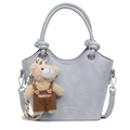 Light blue faux crocodile leather bucket bag with a cute bear charm and shoulder strap - With Pendant / Blue