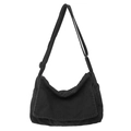 Large black canvas messenger bag with adjustable strap and casual minimalist flap design - Black