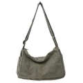 Army green large canvas messenger bag with adjustable strap and vintage flap design - Green