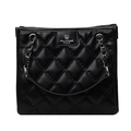 Borsa tote nera in ecopelle con motivo a rombi trapuntati e catena d'argento - Nero