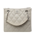 Elegante borsa tote trapuntata avorio con manico a catena argento e logo in metallo - Beige