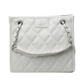 Borsa tote bianca trapuntata con tracolla a catena d'argento e forma quadrata - Bianco Sporco