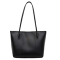 Bolso tote negro minimalista de piel sintética con letras doradas y asas finas - Negro