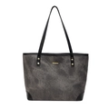 Grote donkergrijze gemarmerde shopper met zwart kunstleren bies en gouden details - Donkerbruin