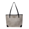 Modieuze grijze tote bag met zwarte bies en elegant goudkleurig metalen detail - Grijs