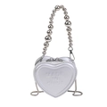 Mini borsa a tracolla argento a forma di cuore con manico di perle e finitura metal - Argento