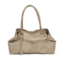 Grand sac cabas kaki en cuir mat avec boucle dorée et larges bandoulières souples - Grand / Kaki