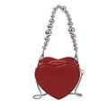 Mini borsa rossa a forma di cuore con goffratura MODE e manico con perle d'argento - Borgogna