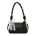 Bolso de hombro negro de cuero y ante con correa trenzada y detalle de lazo de encaje - Negro