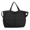 Borsa tote in tela nera con doppie tasche frontali a patta e tracolla regolabile - Nero