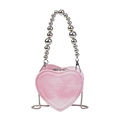 Pink tie-dye heart-shaped mini crossbody bag with silver beaded handle and chain strap - Pink