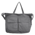 Borsa tote in tela grigio scuro con ampie tasche anteriori e tracolla regolabile - Grigio