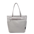 Light grey canvas tote bag with front zipper pocket and brown TAOCAITU logo printing - Gray