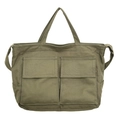 Borsa tote vintage in tela verde militare con tasche anteriori e manici robusti - Verde Militare
