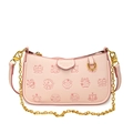 Borsa sottobraccio in pelle litchi rosa con rilievi zodiacali e tracolla a catena dorata - Rosa