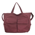 Sac fourre-tout rétro bordeaux en toile avec plusieurs poches et bandoulière réglable - Rouge Foncé