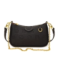 Elegante borsa sottobraccio nera motivo litchi con rilievi cartoon e catena dorata - Nero