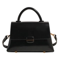 Glossy black large tote bag with top handle and metal bar closure in soft leather - With Pendant / Black