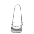 Silver metallic pleated shoulder bag with adjustable knotted strap and sphere pendant - No Pendant / Silver