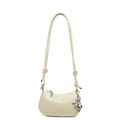 Beige pleated faux leather underarm bag with silver balloon dog charm and knot strap - No Pendant / Yellow