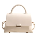 Minimalist beige tote bag featuring curved top handle and elegant rectangular buckle - With Pendant / White