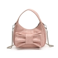 Rosa Hobo-Tasche in Lackoptik mit großer Schleife und silberner Kette - Rosa