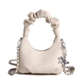 Elegante borsa in pelle bianco crema con tracolla a catena argento e ciondolo - Bianco Sporco