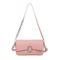 Pink lychee texture crossbody bag with silver chain strap and metal buckle - Pink