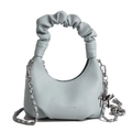 Borsa a mezzaluna azzurra con manico a nuvola plissettato e ciondolo a cavallo - Blu