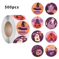 Rotolo di 500 adesivi di Halloween con disegni di zucca fantasma e cappello da strega - CK31 (2.5cm)