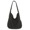 Borsa hobo minimalista in tela lavata nera a tracolla capiente da donna stile casual - Nero