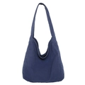 Grande borsa a tracolla in tela lavata blu scuro, borsa tote capiente per donna navy - Blu