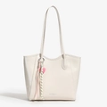 Grande borsa tote bianca minimalista con ciondolo a cuore per l'ufficio e l'uso quotidiano - Con Ciondolo / Bianco Sporco