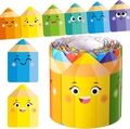 Roll of colorful pencil-shaped border stickers with cute cartoon emoji faces for classrooms - Colorful Pencil Characters (ZA47) / 7cm x 10m