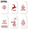 Set of 60 Christmas red foil gift tags with snowflake, reindeer and tree designs - Red Printed Style (DP96)