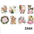 Dettaglio di 8 adesivi natalizi vintage con Babbo Natale e motivi di renne - Illustrazione Vintage 8 Motivi (ZA84) / 1 rotolo