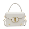 Petit sac carré blanc avec serrure ovale dorée et bandoulière amovible élégante - Blanc Cassé