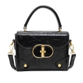 Sac à bandoulière en cuir noir texturé avec boucle dorée et poignée supérieure chic - Noir