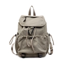Beige drawstring nylon backpack with fold-over flap and ruched details for women - Khaki