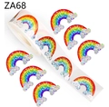Macro detail of rainbow laser stickers with glitter finish and clouds on a roll - ZA68; 3cm/500pcs